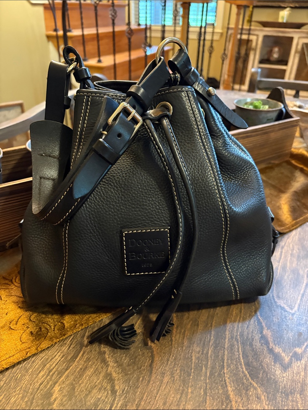 Preloved - Dooney & Bourke Black Pebbled Leather Drawstring Bucket Bag